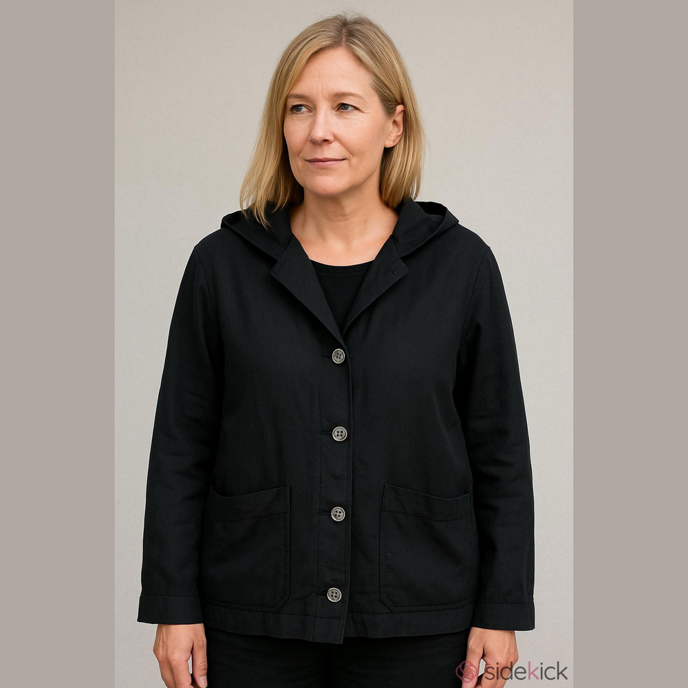J. Jill Black Hooded Hemp Lightweight Jacket, Size Small